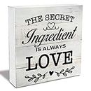 Secret Ingredient is Always Love Kitchen Quote Wood Box Sign Rustic Wooden Box Sign Farmhouse Home Kitchen Desk Shelf Decor (5 X 5 Inch)