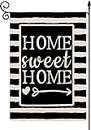 YaoChong Welcome Home Watercolor Stripes Garden Flag,Home Sweet Home Vertical Double Sided 12.5 x 18 Inch Rustic Burlap Black and White Spring Summer Holiday Outdoor Décor