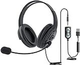 TINGDA USB Headset & 3.5 mm Computer Headset, Stereo Sound Lightweight Headphones with Noise Cancelling Microphone, Phone Headset for Skype, Teamspeak, Webinar, PC, Mobile Phone, Inline Volume Control