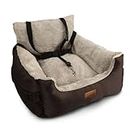 Furdreams Dog Car Seat - Plush & Cosy Pet Car Booster Seat for Small Dogs & Cats with Storage Pocket, Safety Leash, Waterproof Liner & Non-Slip Base - Brown/Beige