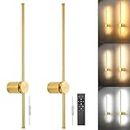 GOODATE Wall Sconces Set of Two with Remote, Stepless Colors 3000K-6500K & Stepless Dimming, Hardwire or Plug-in, 180° Rotate, LED Gold Plug in Wall Sconces with Timer & Night Light, 23.6 Inches