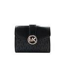 Michael Kors Women Medium Flap MK Print Wallet Tri-Fold 'Carmen' (Black)