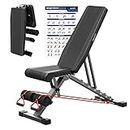 SpoxFit Adjustable Weight Bench, Full Body Workout Bench for Home Gym, Multi-Purpose Small Lightweight Bench with Workout Poster & Resistance Bands, Folding Weight Bench Super Easy Assembly