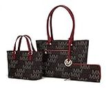 MKF 3-PC Set, Shoulder Bag for Women, Small Tote Handbag & Wristlet Purse – Top Handle PU Leather Fashion Pocketbook, Lady Red, Large