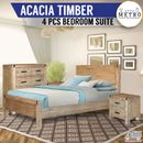 New Acacia 4pcs Double Queen King Bedroom Furniture Suite,Tallboy & Bedside