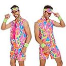 KBJALQ 80S 90S Workout Costume Halloween Costumes for Adult Mens Ken-Cosplay Outfits Swimwear Suit With Sun Hat (XL)