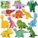12PCS Dinosaur Bath Toys Mold Free Baby Bath Toys for Toddlers 3, Rubber Dino Toys for Kids 3-5 Baby Shower Pool Toys Kids Bathtub Pool Toys Christmas Birthday Gifts for Kids 3 4 5 6 7 8 (No Hole)