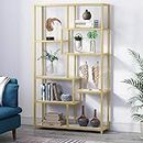 Tribesigns Bookshelf Bookcase, Gold 8-Open Shelf Etagere Bookcase with Faux Marble, Modern Book Shelves Display Shelf Storage Organizer for Home Office