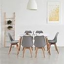 Homcasa White Dining Table and Chairs Set 6,120cm Rectangular Kitchen Table Modern PU Padded Seat Dining Chairs with Wood Legs, Contemporary Compact Dining Room Set (Grey)