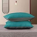 Cloth Fusion Microfiber Bed Pillow Set of 2 Soft Pillows for Sleeping (16x24 Inches, Teal-Grey)