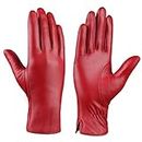 MGGMOKAY Women Leather Gloves Lambskin Touch Screen Winter Warm Gloves Cashmere Lined,Red,L