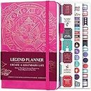 Legend Planner - Deluxe Weekly & Monthly Life Planner to Hit Your Goals & Live Happier. Organizer Notebook & Productivity Journal. A5 Hardcover, Undated - Start Any Time + Stickers - Hot Pink Gold