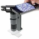 CARSON MicroFlip 100x-250x - Microscopio de Bolsillo con luz LED y UV, Base Deslizante abatible y Clip de digitalización para Smartphone (MP-250)