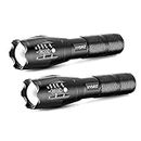 XYSRZ Military Grade Tactical Flashlight 3000 Lumens Single Mode Zoomable LED Flashlight for Camping Hiking Emergency, 2 Pack