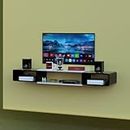Woodinto Exclusively Wood Wall Mounted Media Console With Power Outlet | Floating Tv Stand | Modern Tv Stand | Floating Tv Shelf | Tv Console | Media Stand (Black & White) - 10 Cm, 20.25 Cm