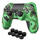 TNP For PS4 / Slim/Pro Controller Skin Grip Cover Case Set - Protective Soft Silicone Gel Rubber Shell & Anti-slip Thumb Stick Caps for Sony PlayStation 4 Controller Gaming Gamepad (Camo Dark Green)