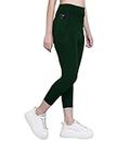 MEGASKA Dry Fit Active Gym Leggings with Pockets for Women, High Waisted Tummy Control Workout Yoga Track Pants_BottleGreen-XL