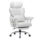 Efomao Chaise de Bureau 400LBS, Big and Tall Office Chair, PU Leather Office Chair, Executive Office Chair, Home Office Chair, White Computer Office Chair with Lumbar Support and Leg Res