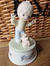 Precious Moments Music Box Rotating Child with Squirrel Vintage 1970s Ornament 