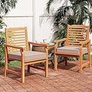 PHI VILLA 2 Pieces Acacia Wood Outdoor Dining Chairs with Cushions, Patio Oil Finished Wooden Armchairs Set of 2, Natural Teak Dining Chairs for Deck, Yard, Porch
