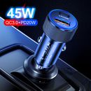 Car Charger 45W USB Type-C Fast Charge Cigarette Lighter Socket Adapter