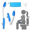 Foldable Butt Wiper, Jhua 15.7" Toilet Aids for Wiping, Comfort Silicone Bottom Buddy Wiping Aid with Hanging Ring, Hook, Carrying Bag, Toilet Aid Tools Bathroom Personal Care, Blue