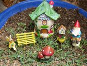 Fairy Garden 6pc Easy Starter Set Cute Gnome Fairy Home Teapot Bird House Bench 