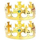 Gadpiparty 2Pcs Plastic King Crowns Gold Queen Royal Adjustable Jeweled Crowns Hat Costume Accessory Party Favors (Golden)