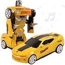 Toyshine 2-in-1 Auto Transforming Auto Robots Action Vehicle Toy with Light Music and Bump and go Function - Yellow