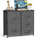 Pipishell 5 Drawers Storage Dresser, Fabric Dressers Tower Units for Bedroom, Hallway, Entryway, Closets, Chest of Drawers Nightstand with Sturdy Steel Frame, Wood Top, Easy to Assemble, Dark Grey