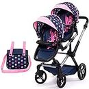 Bayer Design - Twin Dolls Pram Xeo Dark Blue Pink Fairy - Baby Stroller Carriage for Dolls with Bag, Adjustable Handle - Dolls Up to 18” - Age 3+ - 26716AA