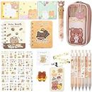 406Pcs Cute Bear Stationery Set, Kawaii School Office Supplies Includes Fun Pencil Case Gel Ink Pens, Cartoon Sticky Notes Mini Notebooks Stickers Card Case As Bulk Party Gifts (Bear)