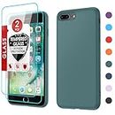 LeYi for iPhone 8 Plus Case: iPhone 7 Plus Case with 2 Pack Tempered Glass Screen Protectors, Shockproof Full-Body Liquid Silicone with Soft Anti-Scratch Microfiber Liner, Green…