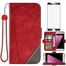 Compatible with Samsung Galaxy S7 Edge Wallet Case and Tempered Glass Screen Protector Flip Cover Card Holder Stand Cell Phone Cases for Glaxay S7edge Gaxaly S 7 Plus Galaxies GS7 7s 7edge Women Red