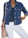 luvamia Women's Basic Button Down Stretch Fitted Long Sleeves Denim Jean Jacket, A Nightfall Blue, Small