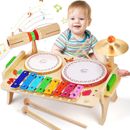 7 in 1 Kinder Musik Spielset, Trommel Set, Xylophon, Musikinstrumente, Holz