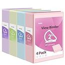 SUNEE 3 Ring Binder 2 Inch D Ring, Clear View Binder Three Slant Ring PVC-Free (Fit 8.5x11 Inches) for School Binder or Office Binder Supplies, Assorted Pastel Binder, 4 Pack