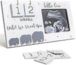 Sonogram Picture Frame, Ultrasound Photo Frame with Baby Countdown Weeks, Baby Announcement, Elephant Nursery Decor for Birth Information, Expecting Parents to be Unique Gifts for Pregnant Women (White)