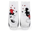 Exclusive Mickey and Minnie Mouse Kiss Hearts 2-Pack Stemless Fluted Glassware Set | Disney Kitchen Accessories | Drinkware For Home Bar, Couples Gift Housewares | Each Glass Holds 9 Ounces