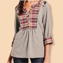 Anthropologie Tops | Anthropologie I 1.9 One Sept. Plaid 3/4 Sleeve Henley Top | Color: Gray | Size: S
