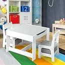 Bopeep Kids Table and Chair Set Storage Box Toys Play Activity Desk Wooden Study Toddler Double Side Detachable Tabletop 3 in 1 Wood Arts (Grey)