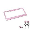 Bling Car License Plate Frame, Handcrafted Crystal Stainless Steel, Sparkly, Durable, Universal Fit, Car Accessories for Girls, Women (Pink)