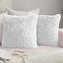 Catchyx Cart Luxury Soft Faux Fur Cushion Cover Pillowcase Decorative Throw Pillows Covers, No Pillow Insert, 16" x 16" Inch, White, 2 Pack (White),