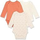 Amazon Essentials Unisex Babies' Cotton Stretch Jersey Long Sleeve Bodysuit (Previously Amazon Aware), Pack of 3, Beige Mouse/Light Orange/Pink Stripe, 24 Months