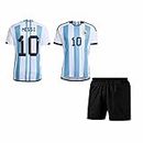 Football Jersey Messi Argentina Home KIT with Black Shorts- for Men and Sports Jersey for Men and Boys Football Team 21-22 (13-14Years)