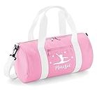 Personalised Gymnastics Bag for Girls Gym Kit Barrel Bags Dance Shoes Holdall Kids Back to School Accessories Custom Name Gift for Her (POWDERPINK-White)