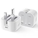 2 Pack USB C Plug Fast Charge【MFI Certified】20W Folding USB C Adapter for iPhone 14/13/12/11/X,iPad, AirPods Pro, Type C Adapter Fast USB C Charger UK Adapter