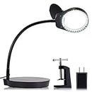 Holulo Magnifying Lamp Magnifying Glasses with Light 3X 10X W/USB Charging Port Rechargeable Magnifier Lamp with Stand & Clamp for Jewelers Craft Hobby