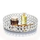 Feyarl Crystal Jewelry Tray Cosmetic Organizer Round Tray Mirrored Decorative Trays for Perfume Bottles, 25cm (Silver)