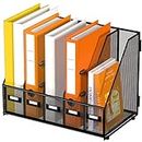 DALTACK Desk Organizers Magazine Binder Folder Holder with 5 Vertical Compartments File Organizer for Office Home School Organization, Metal Mesh, Black